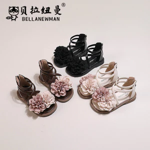 Dép sandal đính hoa khoá kéo sau đế mềm đi mùa hè dành cho bé gái
