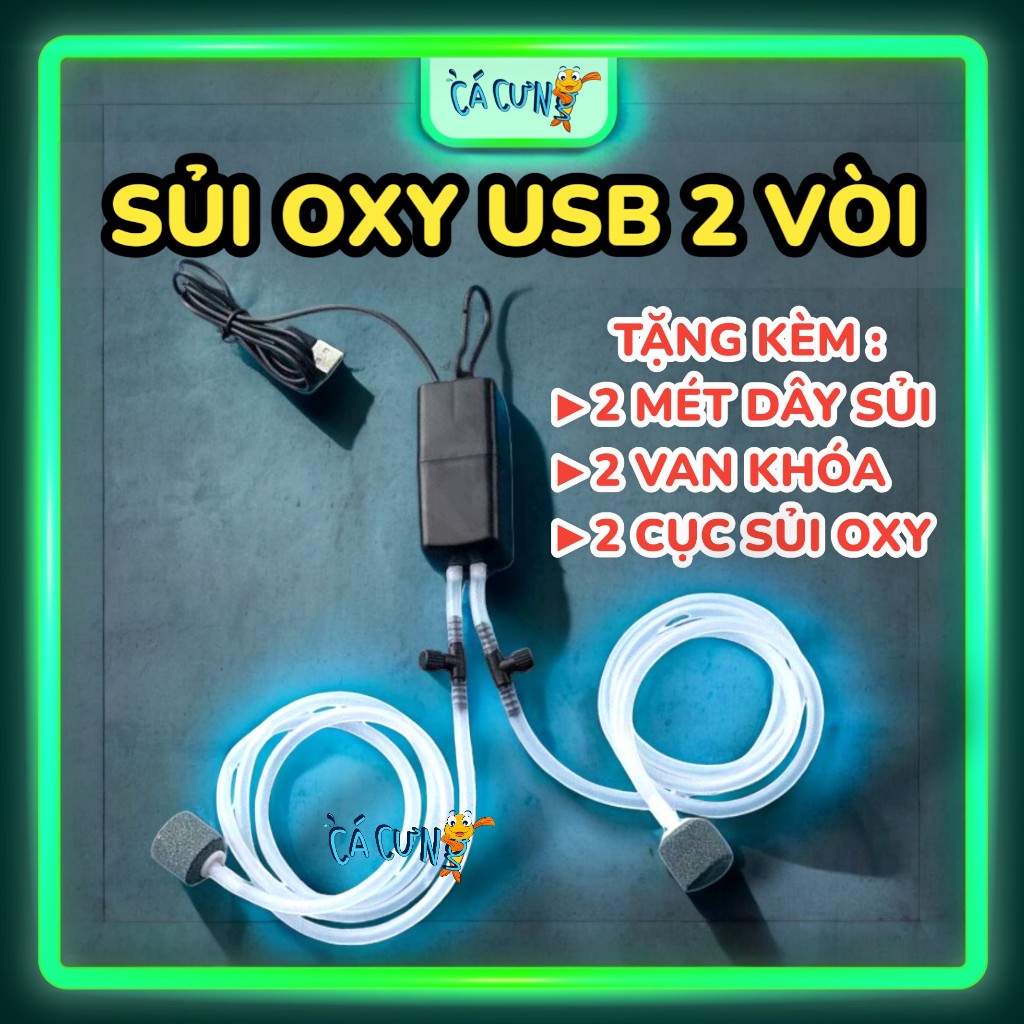 Máy Sủi Oxy USB 2 Vòi Siêu Êm | Máy sủi USB mini 2 đầu Cho Hồ Cá, Dùng ...