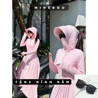 - Tặng Kính Râm, Áo chống nắng nữ toàn thân dáng váy 2025 thun lạnh chống UV 50+ MINGBOU