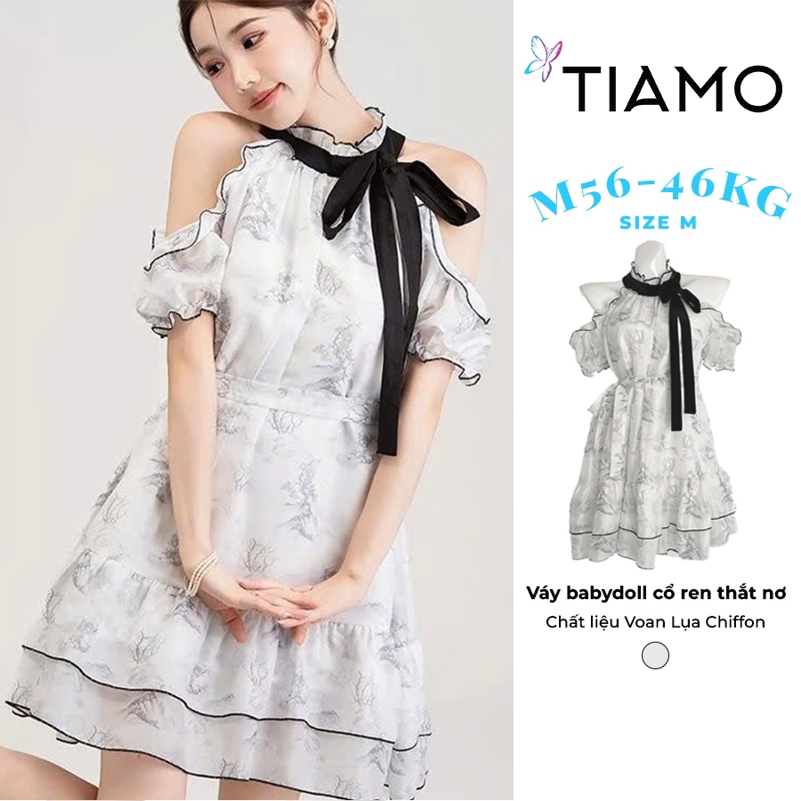 Váy Babydoll Mini Voan Lụa Chiffon TIAMO, Váy Đi Biển Cổ Ren Thắt Nơ Có ...
