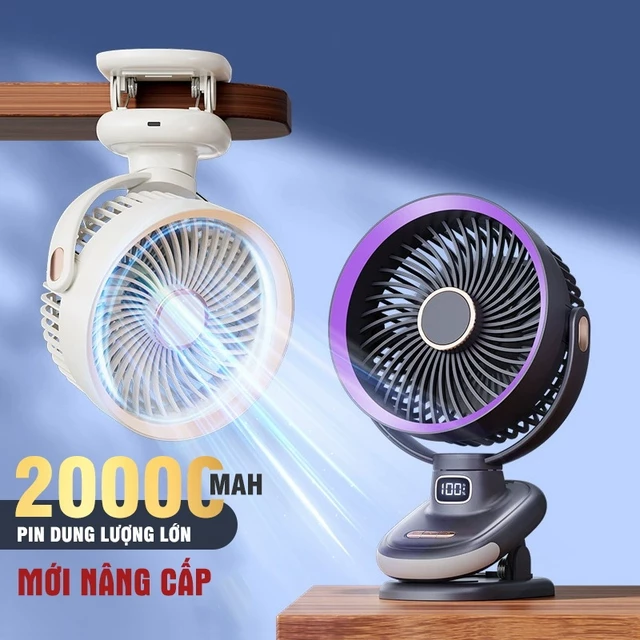 Quạt Để Bàn Sạc Điện Cầm Tay 20000mAh Quạt Kẹp Bàn Điện Siêu Yên Tĩnh Hiển Thị Mức Pin
