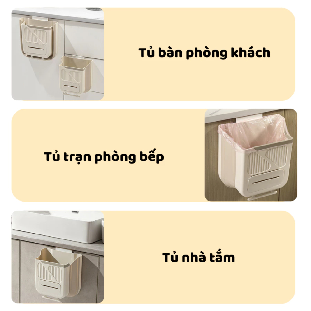 Thùng rác treo tủ bếp gấp gọn thông minh có ngăn đựng túi rác tiện lợi,Thùng rác treo tường có thể tháo rời dễ di chuyển