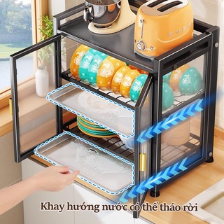 Kệ đựng chén bát 3 tầng thông minh có khay hứng nước - Nhà bếp Tủ đựng bát đĩa nâng cấp