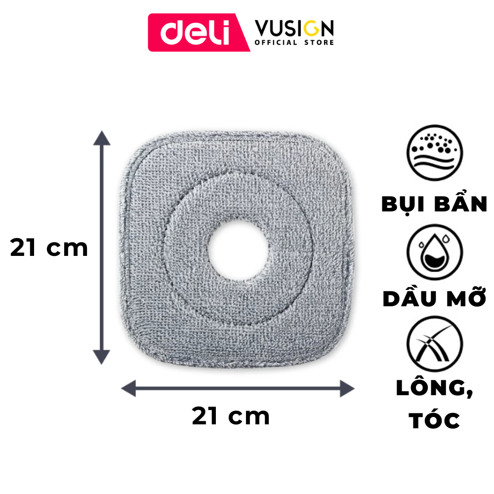 Bông lau nhà thay thế bộ cây lau nhà tách nước bẩn Deli - Loại vuông