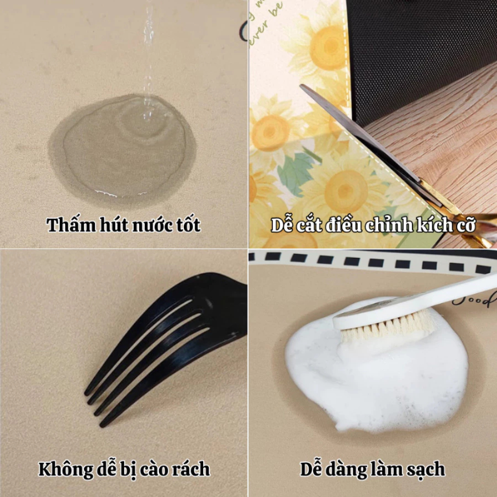 Combo 3 Thảm Thấm Hút Nước Bồn Rửa Chén Bát DINO Trọn Bộ Thảm Nhanh Khô, Chất Liệu Bùn Tảo Cát Cao Su Chống Trượt
