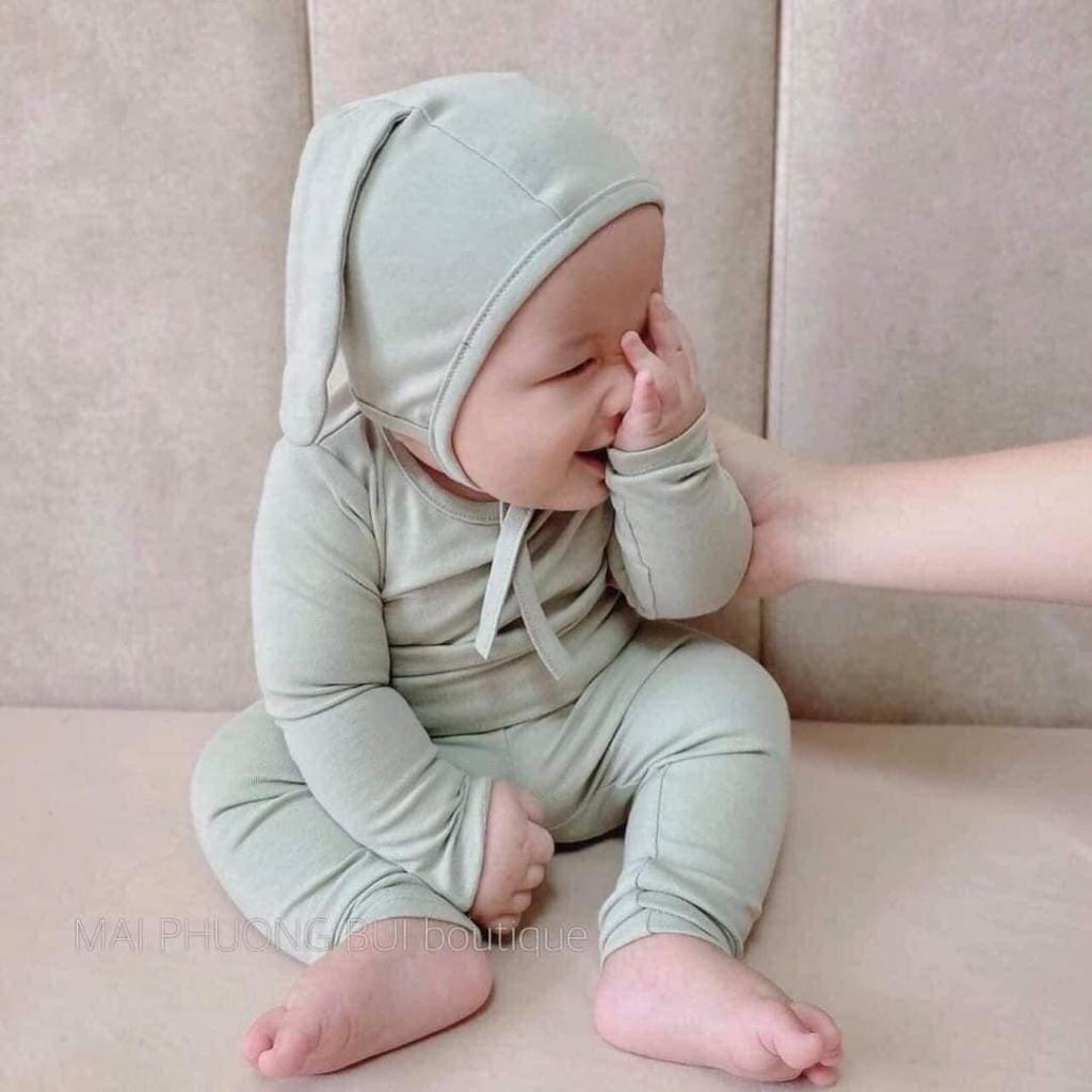 COMBO 5 BỘ BOZIP TAY DAI QUẦN DÀI TẶNG KÈM MŨ THỎ CHO BÉ BÊN EM GIAO MÀU NGÂU NHIÊN SIZE 6-18KG