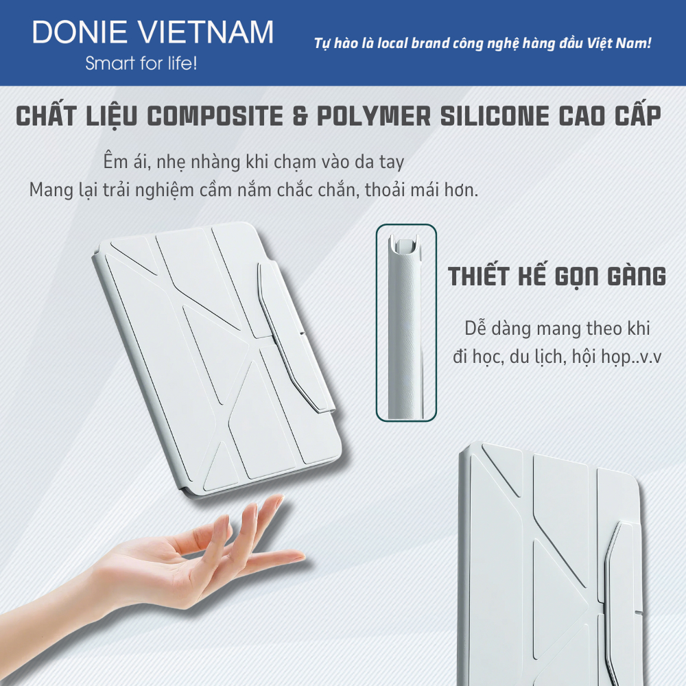 Ốp Lưng Xoay 720° Tháo Rời Linh Hoạt Khay Đựng Bút Ẩn Cho iPad Air 4/5 Gen 10/11 Pro 11 |  DONIE P08