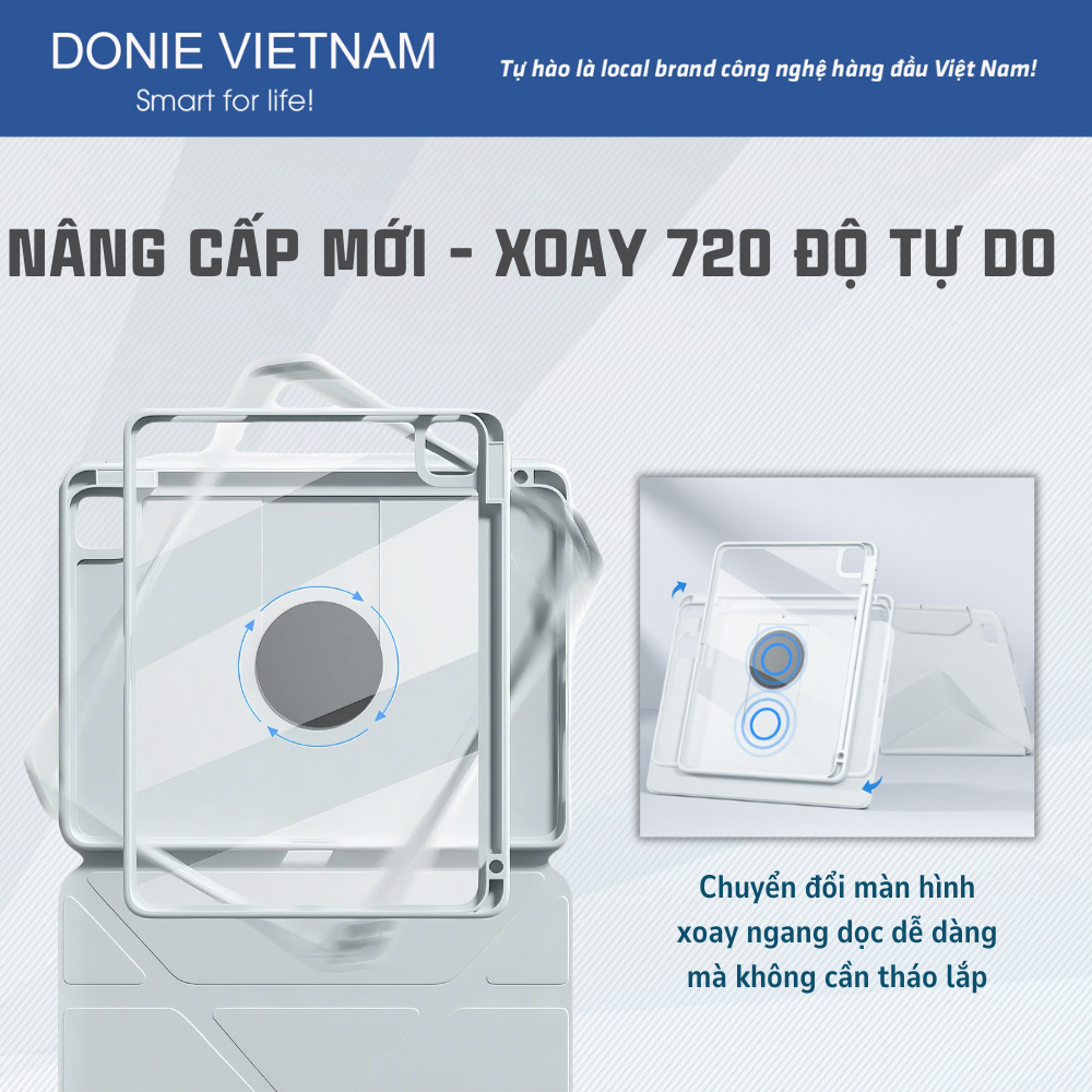 Ốp Lưng Xoay 720° Tháo Rời Linh Hoạt Khay Đựng Bút Ẩn Cho iPad Air 4/5 Gen 10/11 Pro 11 |  DONIE P08