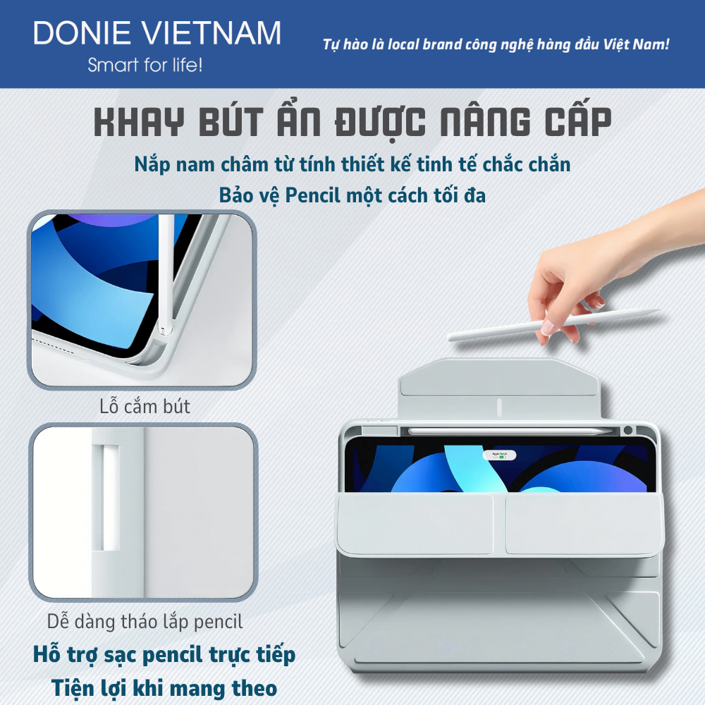 Ốp Lưng Xoay 720° Tháo Rời Linh Hoạt Khay Đựng Bút Ẩn Cho iPad Air 4/5 Gen 10/11 Pro 11 |  DONIE P08