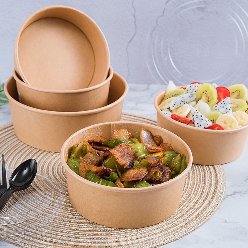 Bát Tô Giấy Kraft kèm nắp 750ml 1000ml 500ml  Đựng Thực Phẩm đựng bún phở salat, bánh, cơm, mỳ