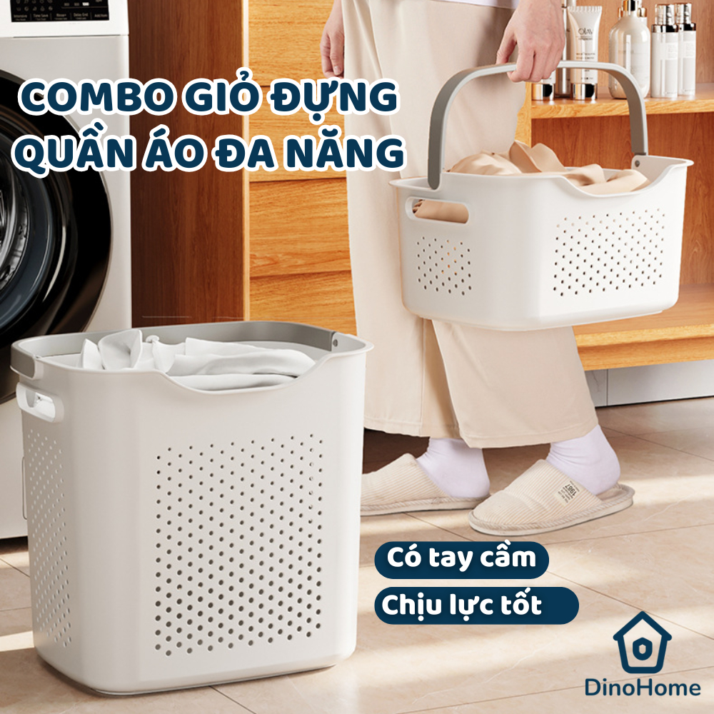 Giỏ đựng quần áo đa năng, kết hợp giỏ nhỏ đựng đồ lót, có quai xách nhựa PP cứng cáp thiết kế hiện đại