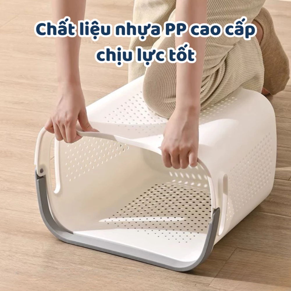 Giỏ đựng quần áo đa năng, kết hợp giỏ nhỏ đựng đồ lót, có quai xách nhựa PP cứng cáp thiết kế hiện đại
