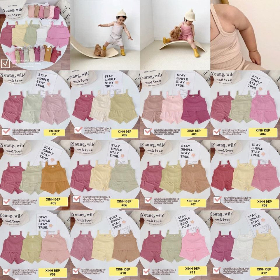 COMBO 3 BỘ 2 DÂY TĂM LẠNH CHO BÉ GÁI SIZE 6-22KG MÀU NGẪU NHIÊN