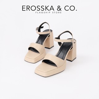 Erosska - Giày sandal cao gót nữ quai ngang khóa cài kiểu dáng năng động màu kem - DX001