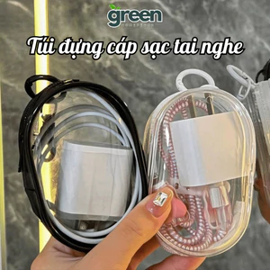 Túi đựng cáp sạc tai nghe trong suốt Greenhome, Hộp đựng tai nghe chống nước chống bụi tiện lợi