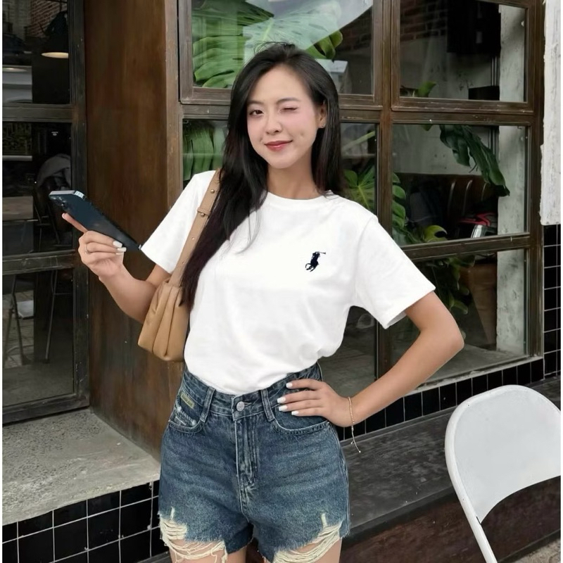 [New Hot] 004 Áo Thun Phông Nữ Cổ Tròn Đỏ Đô Thêu Ngựa Basic - Thiết Kế Đơn Giản Kèm Ảnh Thật