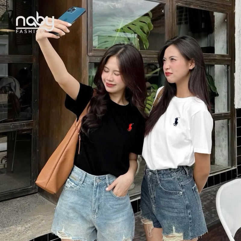 [New Hot] 004 Áo Thun Phông Nữ Cổ Tròn Đỏ Đô Thêu Ngựa Basic - Thiết Kế Đơn Giản Kèm Ảnh Thật