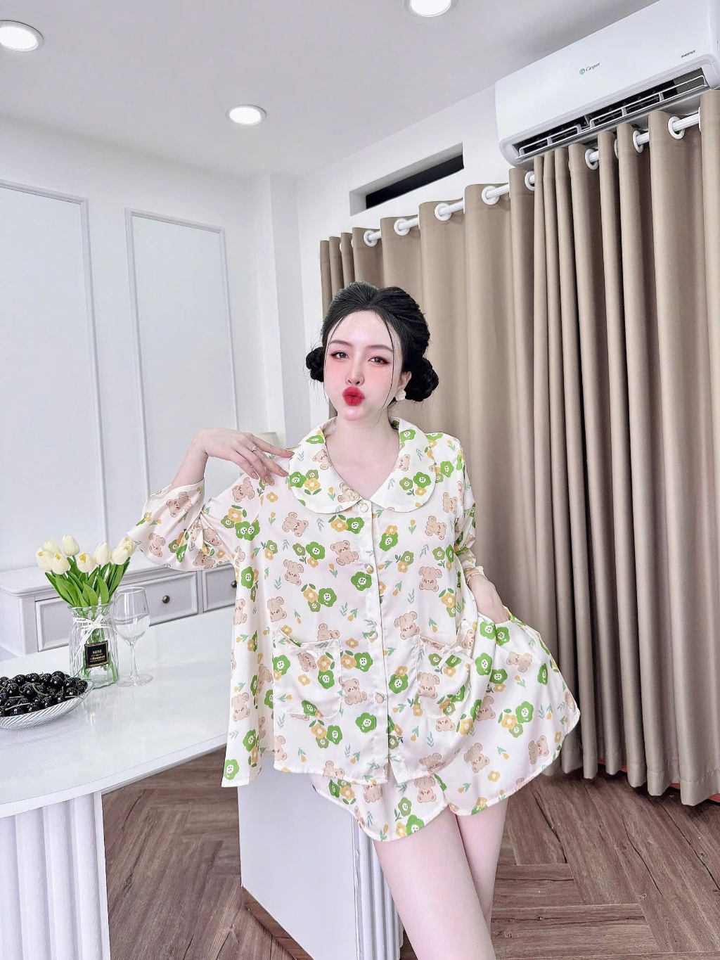 Ảnh Đồ Ngủ Pijama Bigsize Nữ SOJUN Bộ Đùi Cổ Sen Thiết kế Lụa Latin Cao Cấp 45-75kg 3