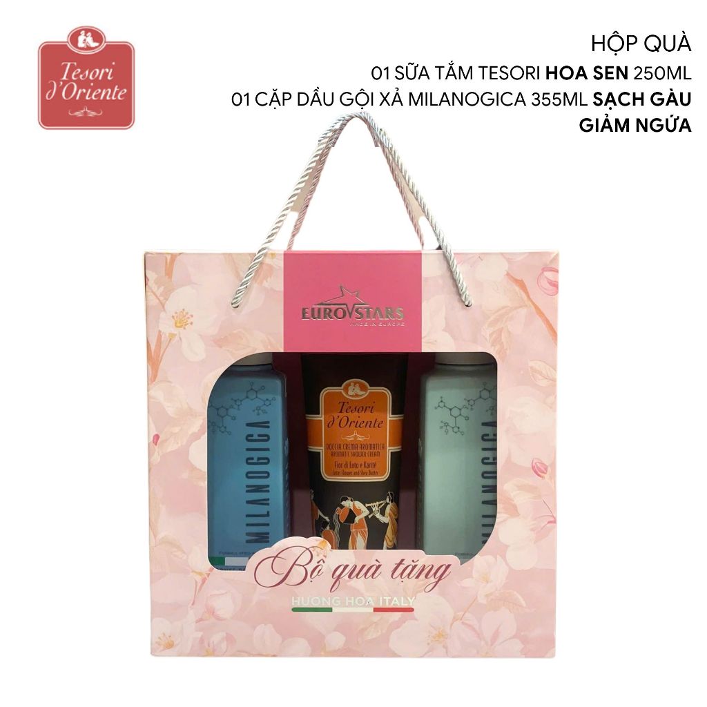 Ảnh Set quà Sữa tắm Tesori 250ml & combo Dầu gội, Dầu xả Milanogica 355ml hương nước hoa 1