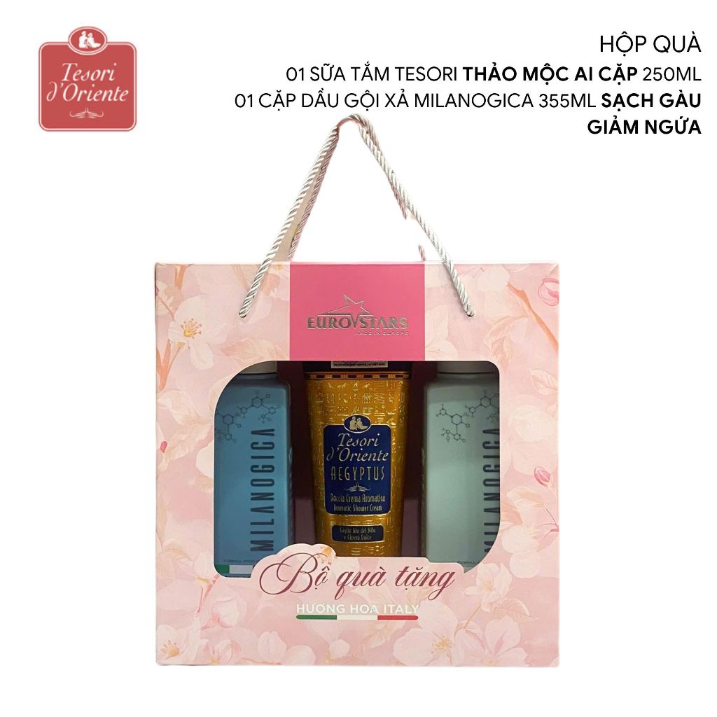Ảnh Set quà Sữa tắm Tesori 250ml & combo Dầu gội, Dầu xả Milanogica 355ml hương nước hoa 2