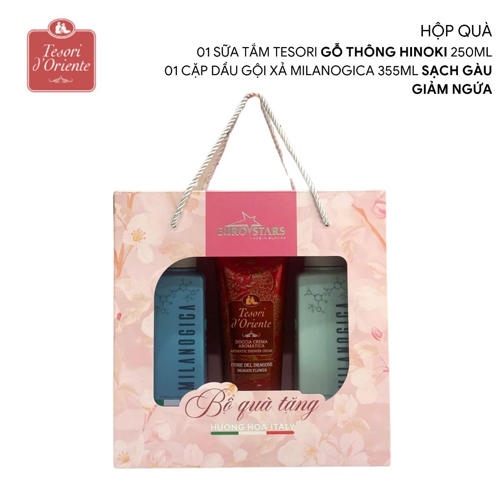 Ảnh Set quà Sữa tắm Tesori 250ml & combo Dầu gội, Dầu xả Milanogica 355ml hương nước hoa 3