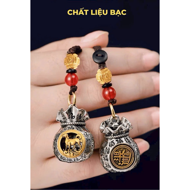 Móc Treo Chìa Khóa Túi Tiền Thần Tài 12 Con Giáp Xoay 360 độ, Túi Đựng Tiền Tài Lộc May Mắn