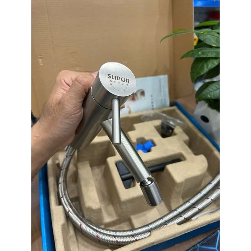 [ Cam Kết Chính Hãng ] Vòi Chậu rửa mặt Lavabo SUPOR 212828-02-LS , nóng lạnh , đầu xoay 360 độ