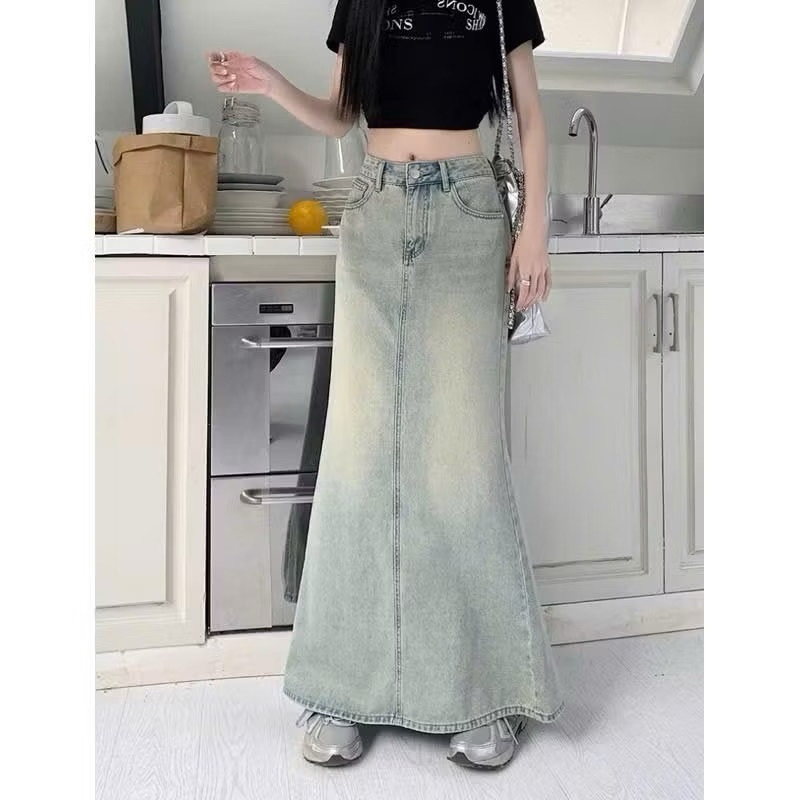 Chân váy jeans đuôi cá dáng dài hàng đẹp ( ~96 ,cm )