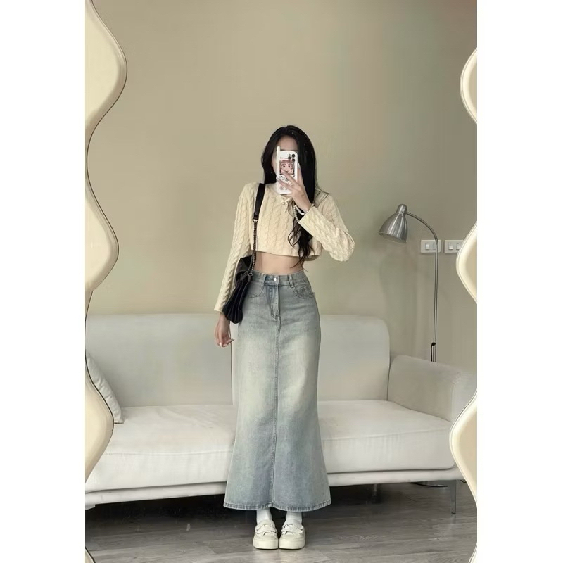 Chân váy jeans đuôi cá dáng dài hàng đẹp ( ~96 ,cm )