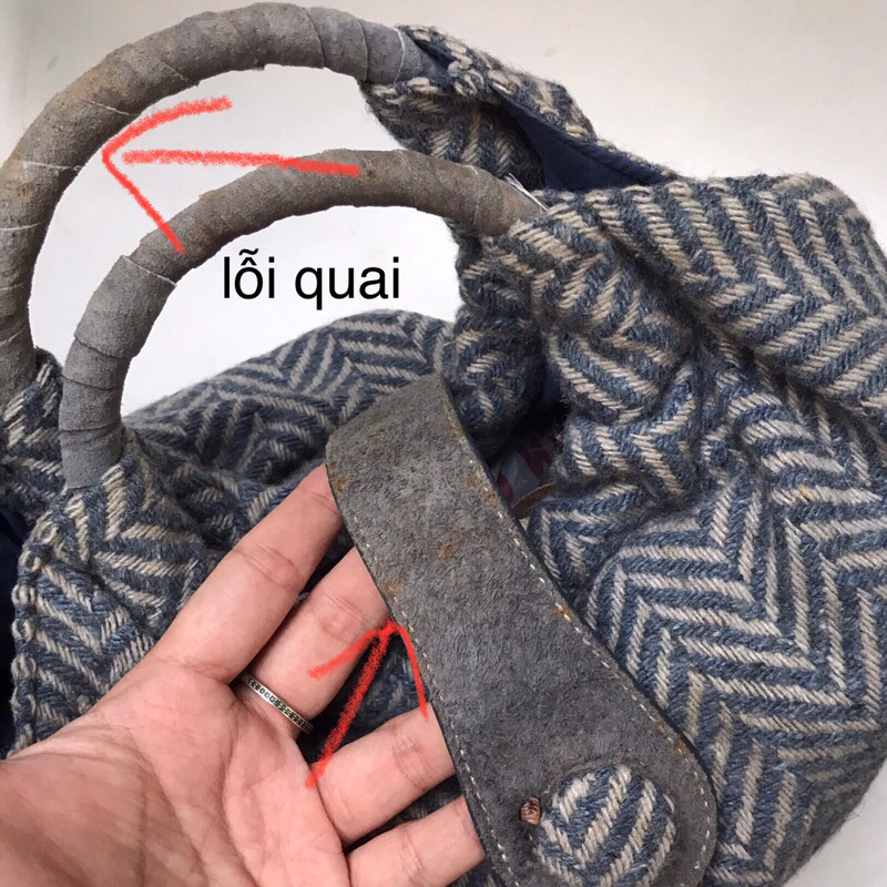 Túi vải 2hand lỗi dơ quai quai khung tròn độc lạ
