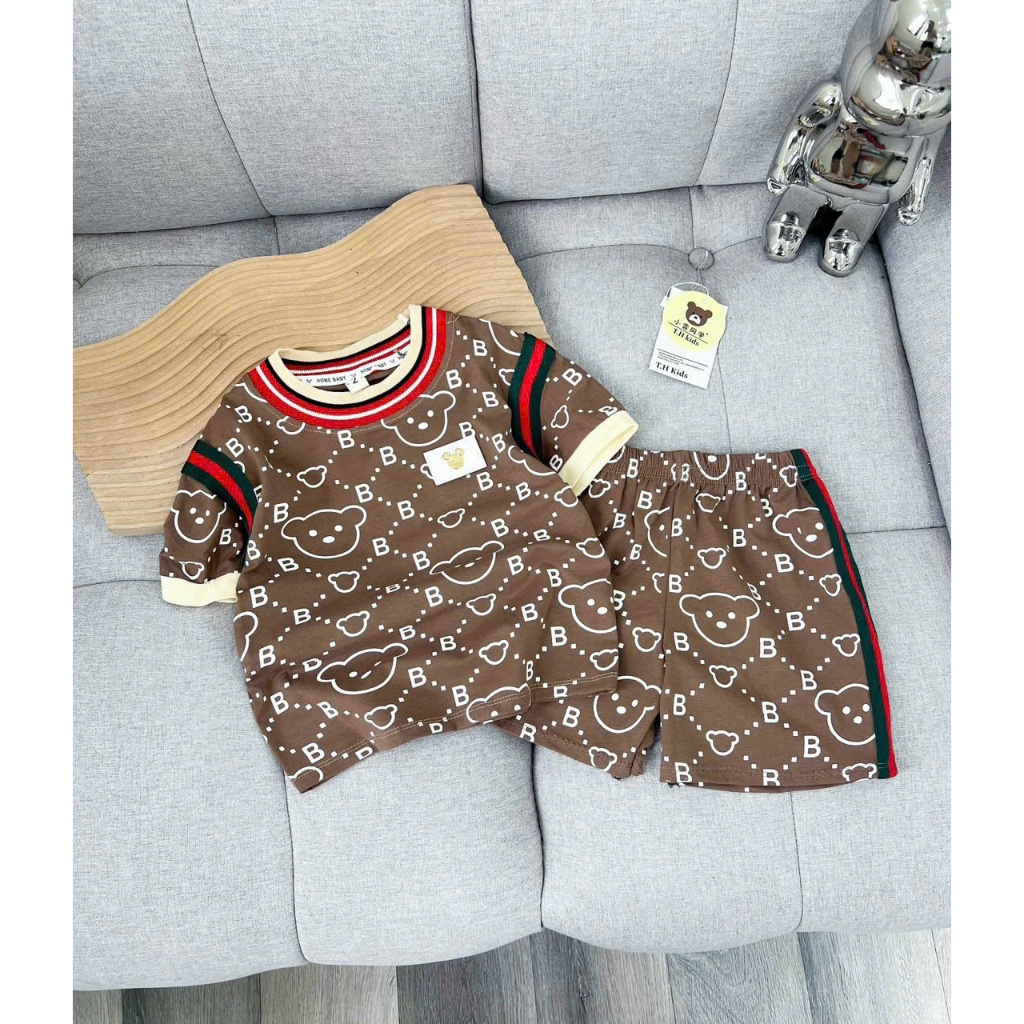 BỘ CỘC TAY IN TRÀN THÂN GẤU DÂY CỔ ĐỎ CHO BÉ SIZE 6-18KG