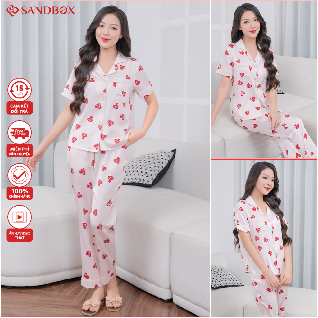 Ảnh Bộ Pijama SANDBOX Lụa Latin Nhật Cao Cấp Mềm Mịn, Họa Tiết Thiết Kế Hoa Phối Màu(BPC24001) 4
