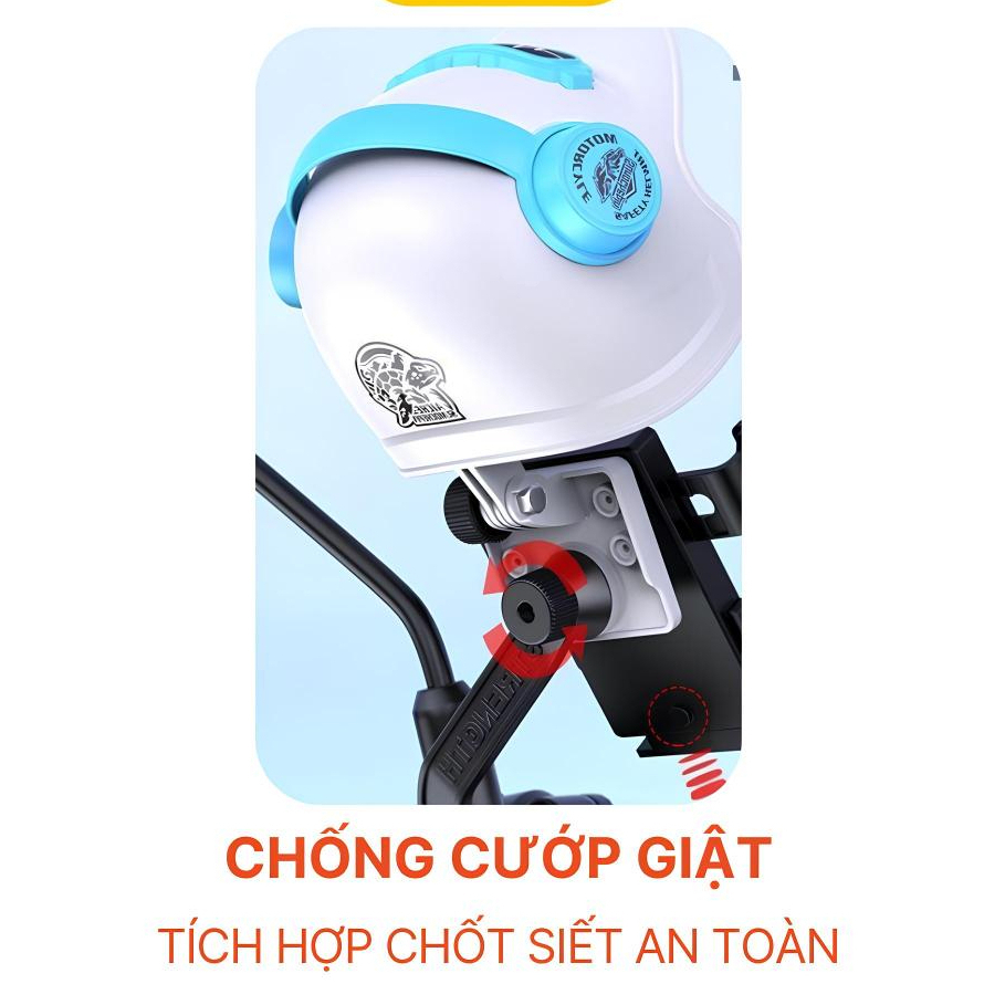 Giá đỡ điện thoại kẹp chân gương trên xe máy có mũ che mưa che nắng chống chống cướp giật