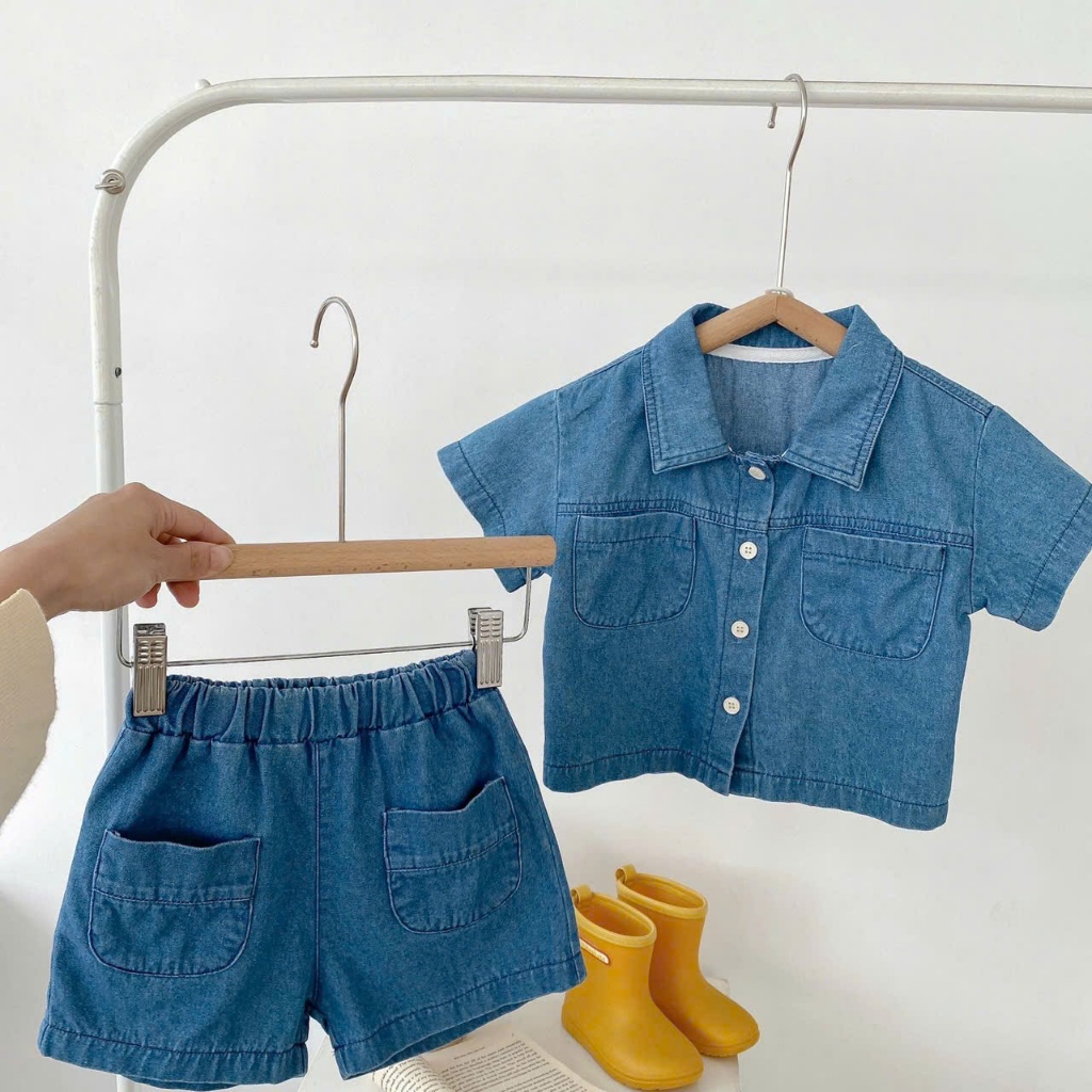 (HÀNG CÓ SẴN) - QC - Set bộ quần áo bò cover Hàn Quốc hàng quảng châu cho bé trai bé gái 7-15kg