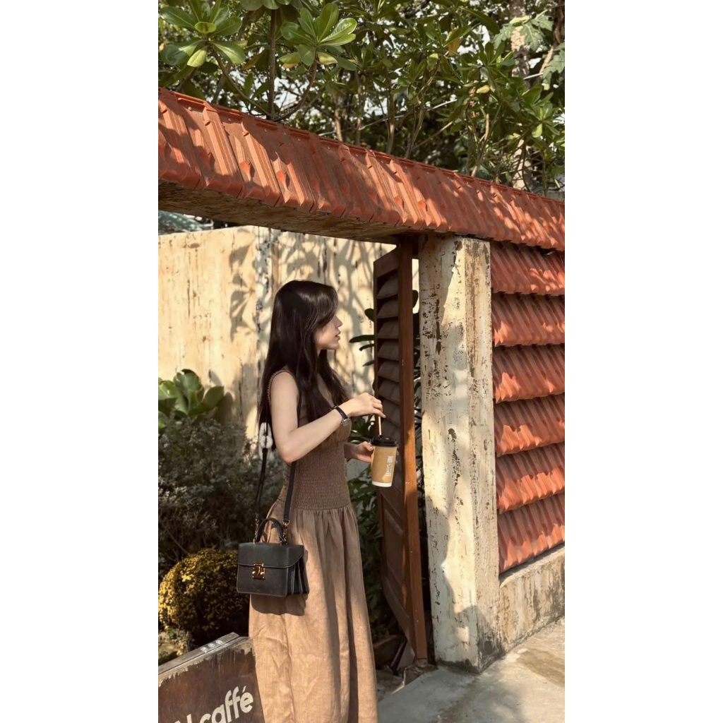 Đầm maxi nữ Chililuu váy dài cổ thuyền hở lưng sát nách chiết eo bo chun phong cách Hàn Quốc