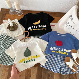 Set bộ áo phông hình trái cây quần kẻ đũi cho bé trai bé gái