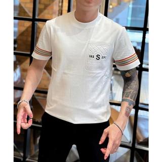 Áo Thun Nam Cổ Tròn Phối Túi Chữ Viền Tay Thêu Nổi Vải Cotton Co Giãn Thời Trang LUXURY