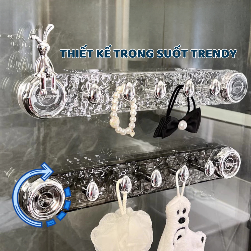 Thanh móc treo quần áo nhà tắm DINO hút chân không siêu chịu lực,Móc treo đồ đa năng hít tường nhà bếp không khoan tường