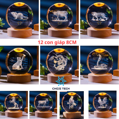Quả Cầu Pha Lê 3D - 8CM - Hình 12 Con Giáp Phát Sáng, Quà Tặng Sinh Nhật, Quà Lưu Niệm, Quà tặng độc lạ, Đèn Ngủ Chill
