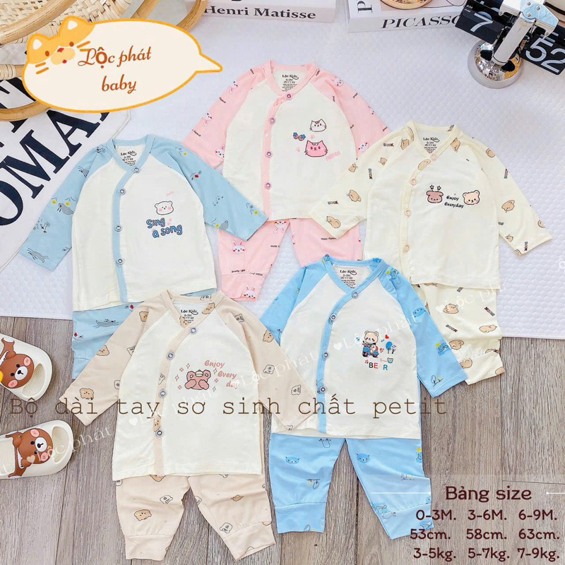 (LPDT 05) Bộ quần áo sơ sinh thun lạnh PETIT dài tay cho bé mềm mịn thoải mái 0 - 9kg