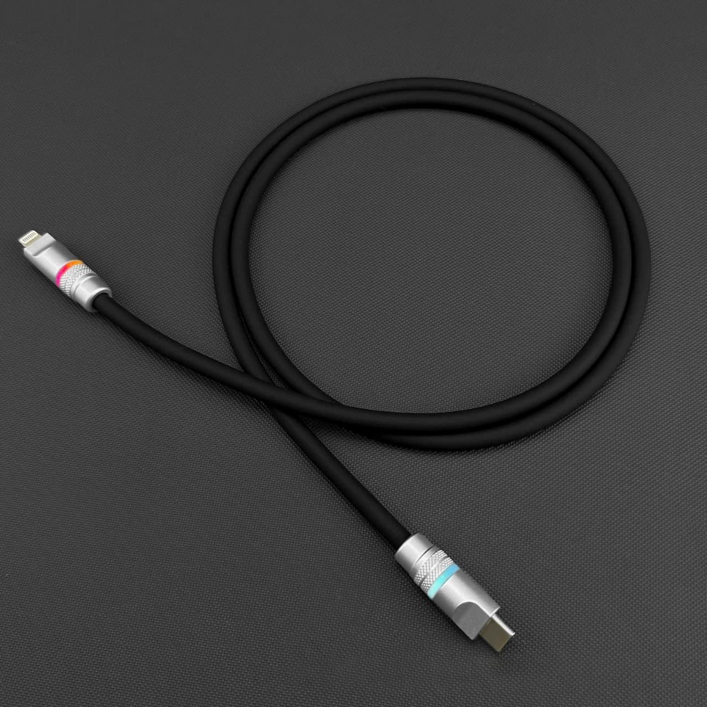 Cáp sạc nhanh 100W Type C - L / C - C, dài 1 mét, có chip E-marker, có đèn đổi màu, chất liệu silicon mềm, decor đẹp