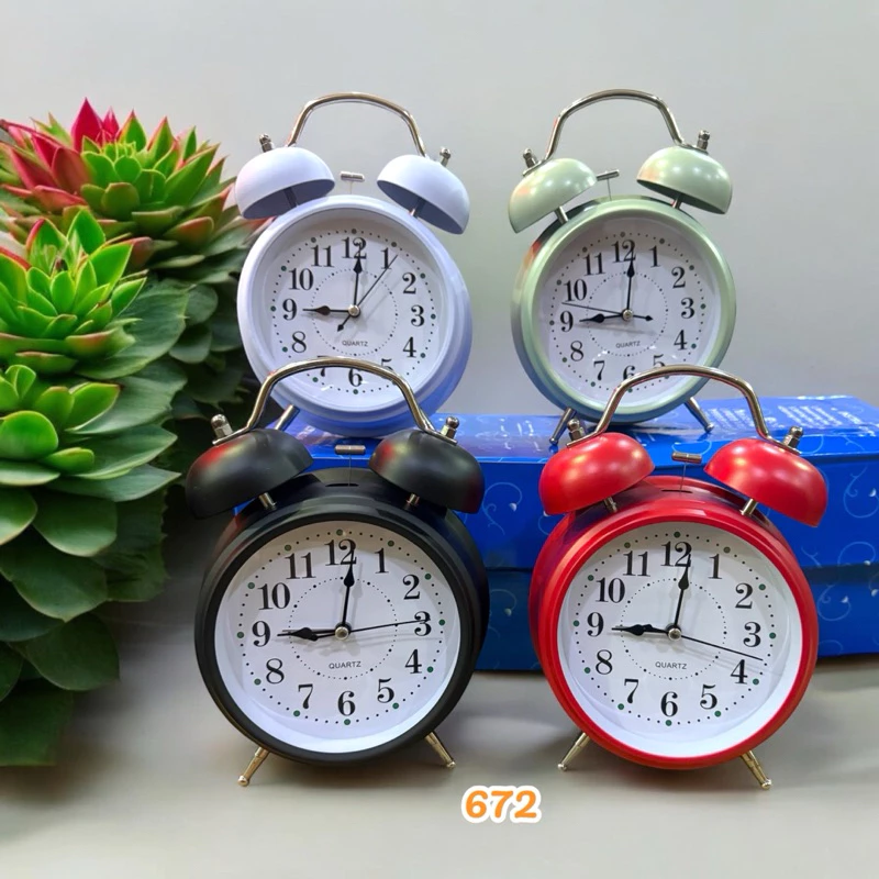 Đồng hồ báo thức để bàn chuông reo lớn chất liệu inox có đèn led
