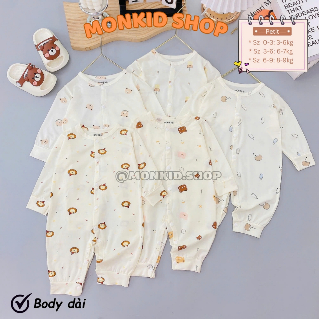 [Body dài] Combo 3 - Combo 5 Body dài tay, chất PETIT siêu mềm, mát cho bé sơ sinh size 0-9 tháng