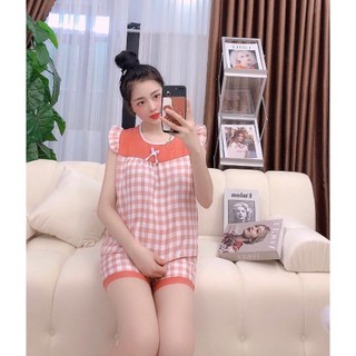 ĐỒ BỘ ĐÙI CARO NGẮN CÁNH TIÊN VẢI KATE LỤA THOÁNG MÁT FREESIZE DƯỚI 52KG .!!