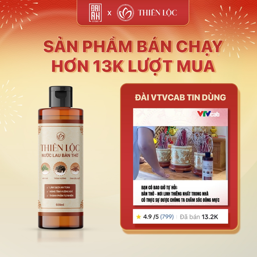 Ảnh Nước lau bàn thờ Thiên Lộc - Làm sạch, bao sái bàn thờ, thu hút tài vận 500ml - Nước thơm trầm hương 1