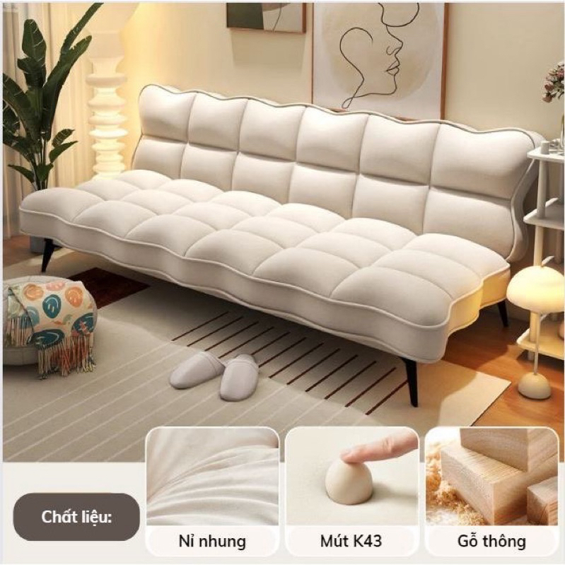 Sofa Lượn Sóng Hàn Quốc Bọc Vải Nỉ Nhung Nhập Khẩu, Sofa Giường ghế sofa Có thể Gấp Lên Xuống - Hàng Loại 1