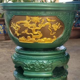 Khuôn đúc chậu tròn rộng 40 cm mẫu tùng cúc mai, có lòng trong chất liệu nhựa abs