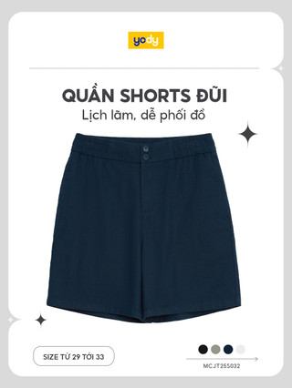 Quần shorts đũi nam YODY quần đùi cotton cạp chun, thoáng mát, thấm hút tốt MCJT25S032