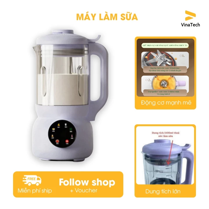 Máy Làm Sữa Hạt OSTMARS Cối Thuỷ Tinh Đa Chức Năng Nấu Dung Tích 1100ml Lưỡi Dao 10 Cánh.
