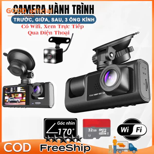 Camera Hành Trình Ô Tô Wifi Kết Nối Trực Tiếp Điện Thoại, Hỗ Trợ GPS, Đo tốc độ, 3Camera, Quay trước,Trong và Sau xe